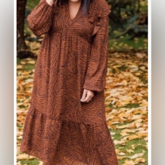 A NEW DAY Brown Black Tiger Midi Dress - Medium - Picture 1 of 3